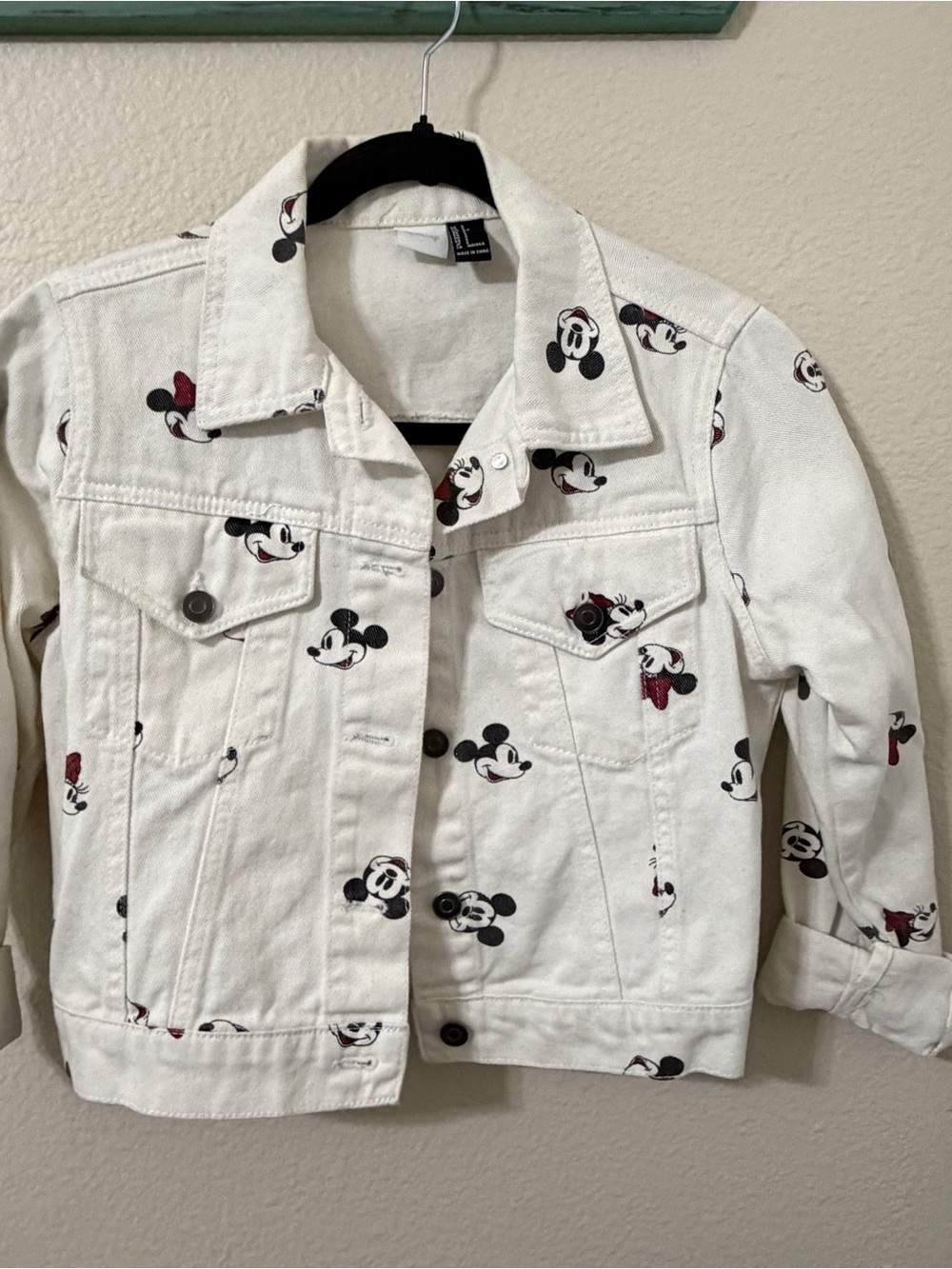 White Denim Jacket with Mickey Mouse Print